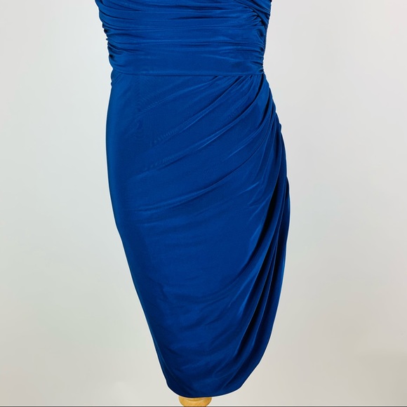 Eliza J Blue One Shoulder Ruched Cocktail Dress Sz 6 - Picture 4 of 12